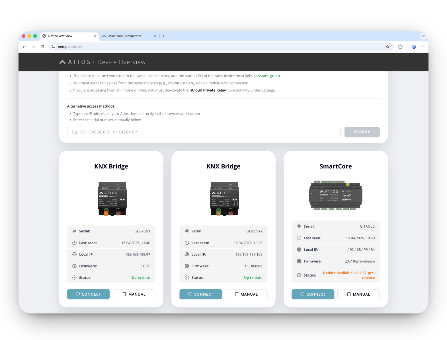 setup.atios.ch device overview