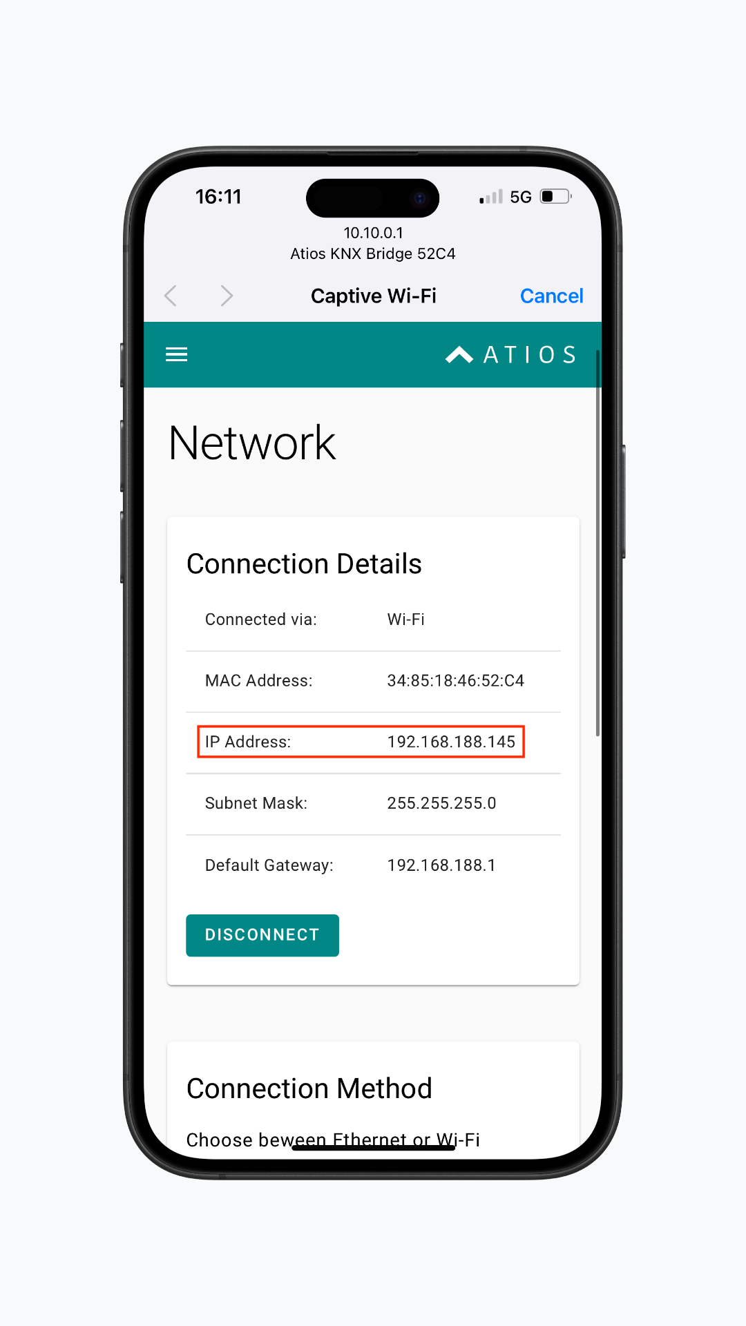 Step 3: Device connected with new IP address